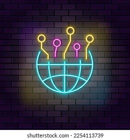 Artificial, connect, intelligence neon vector icon on dark wall background. Neon Artificial, connect, intelligence vector icon