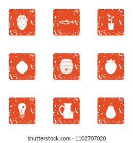 Artificial cultivation icons set. Grunge set of 9 artificial cultivation vector icons for web isolated on white background