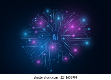 Artificial cyber brain for neural networks design. Glowing gpu circuit board. Vector illustration. EPS 10
