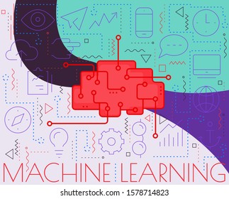 Artificial digital brain learning concept. Trendy bright vector illustration