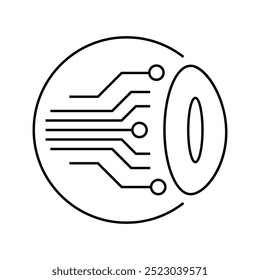 ojo artificial icono Vector AI inteligencia artificial icono Vector. Tecnología, cerebro, circuito, información.. Línea continua con rizo. Signo de acceso retiniano. Símbolo de privacidad segura.,