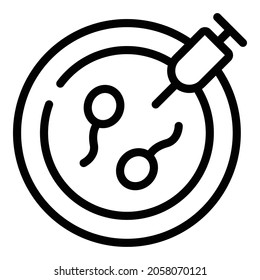 Vector de contorno de icono de fertilización artificial. Fertilidad vitro. Sistema reproductivo