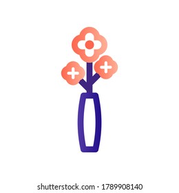 Artificial flower in vase icon concept. Home decor vector illustration