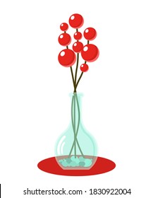 Artificial flowers in a glass flask. The decoration of the house. Vector isolated on a white background.