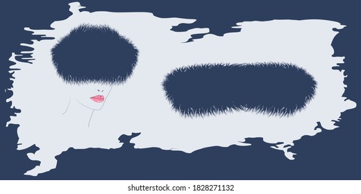 Artificial fur, long pile. Hat and collar, image of a woman - abstract background - vector. Beauty Fashion. Sale. Banner horizontal.