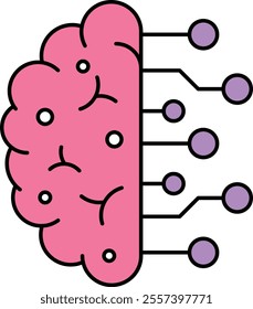 Artificial General Intelligence Icon – Brain with Network Nodes, Representing Advanced AI Capabilities. Vector illustration.