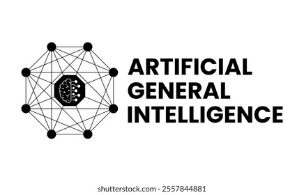 Artificial General Intelligence Infographic – A Bold Black-and-White Network Illustration Representing AI's Interconnected Intelligence Systems.