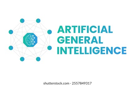 Artificial General Intelligence Infographic – A Futuristic Network Design Highlighting AI's Interconnectivity in a Blue Gradient Color Scheme.