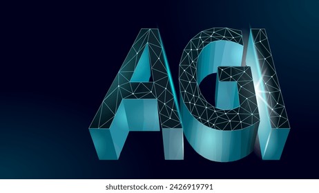 Artificial general intelligence low poly letter symbols. Minimalist style AGI icon. Neural big data machine learning concept technology AI brain vector illustration