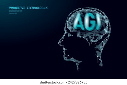 Artificial general intelligence low poly letter symbols. Minimalist style AGI icon. Man head machine learning concept technology AI brain vector illustration