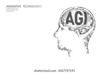 Artificial general intelligence low poly letter symbols. Minimalist style AGI icon. Man head machine learning concept technology AI brain vector illustration