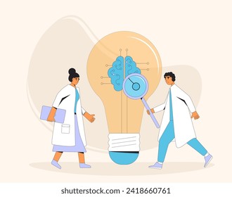 Artificial general intelligence research. AI engineer and coder neuron network and technology mind. Computer science. Vector illustration