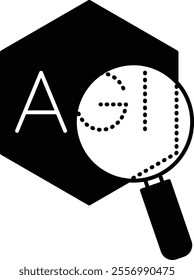 Artificial General Intelligence Transparency icon. AGI text with magnifying glass. Highlights openness and clear communication in processes. Perfect for scenarios focusing on trust and honesty.