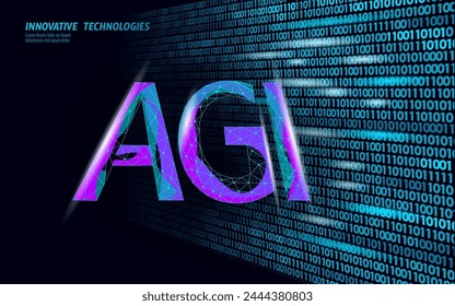 Artificial general intelligence wire letter symbols. Data binary code flow. Minimalist style AGI icon. Machine learning concept technology AI brain vector illustration