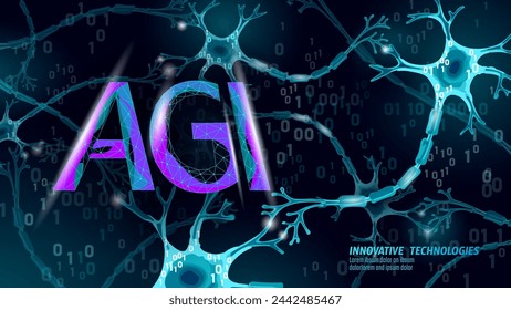 Artificial general intelligence wire neuron cells letter symbols. Minimalist style AGI icon. Machine learning concept technology AI brain vector illustration