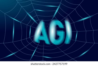 Artificial general intelligence wire web low poly letter symbols. Minimalist style AGI icon. Woman head machine learning concept technology AI brain vector illustration