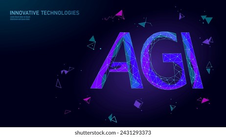 Artificial general intelligence wire web low poly letter symbols. Minimalist style AGI icon. Woman head machine learning concept technology AI brain vector illustration