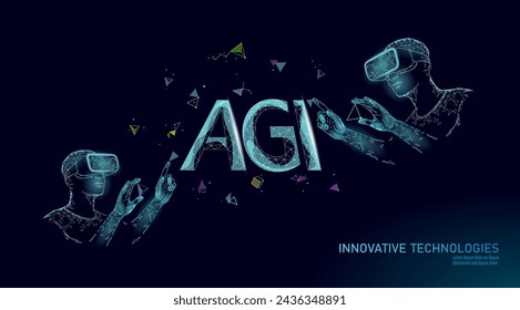  Artificial general intelligence wire web low poly letter symbols. Minimalist style AGI icon. Woman head machine learning concept technology AI brain vector illustration