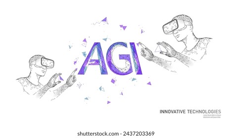 Artificial general intelligence wire web low poly letter symbols. Minimalist style AGI icon. Woman head machine learning concept technology AI brain vector illustration