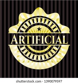 Artificial gold shiny emblem. Vector Illustration. Detailed.