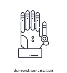Artificial hand icon, linear isolated illustration, thin line vector, web design sign, outline concept symbol with editable stroke on white background.