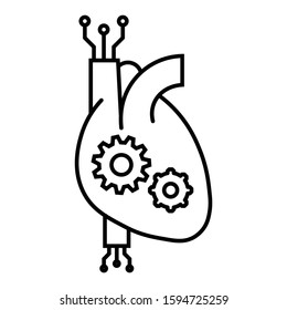 Artificial Human Organ Design, Digital Heart Vector Icon, Transplantation Concept