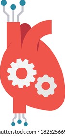 Diseño de órganos humanos artificiales, icono del vector del corazón digital, concepto de trasplante, ingeniería biológica y símbolo de biotecnología sobre fondo blanco