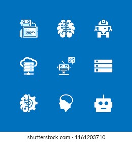 artificial icon. 9 artificial set with artificial intelligence, server, brain inside human head and robot vector icons for web and mobile app