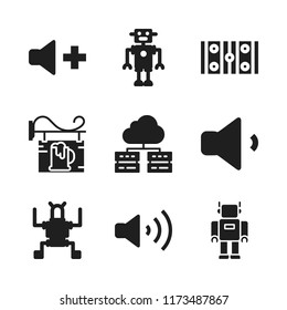 artificial icon. 9 artificial vector icons set. robot, volume and server icons for web and design about artificial theme