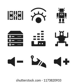 artificial icon. 9 artificial vector icons set. server, robot and climbing shoes icons for web and design about artificial theme