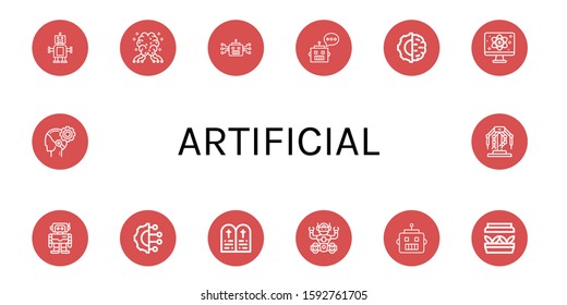artificial icon set. Collection of Robot, AI, Chatbot, Artificial intelligence, Quantum, Robotics, Commandments, Artificial light icons
