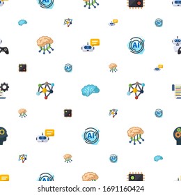 artificial icons pattern seamless. Included editable flat Chat Bot, AI Architecture, AI Decision, Deep learning, Neural network, AI Pattern icons. artificial icons for web and mobile.