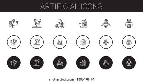 artificial icons set. Collection of artificial with robot, industrial robot, motherboard. Editable and scalable artificial icons.