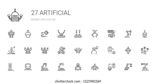 artificial icons set. Collection of artificial with robot, industrial robot, hologram, artificial intelligence. Editable and scalable icons.