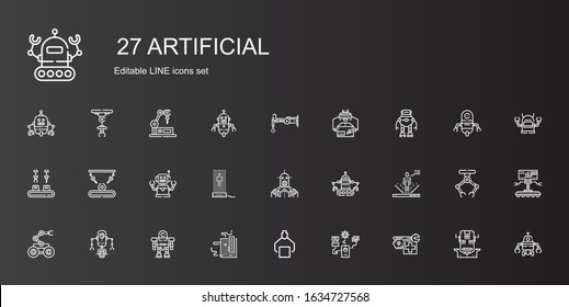 artificial icons set. Collection of artificial with robot, motherboard, hologram, industrial robot. Editable and scalable artificial icons.