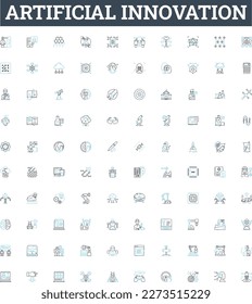 Artificial innovation vector line icons set. AI, Robotics, Automation, Machine, Learning, Augment, Intelligence illustration outline concept symbols and signs