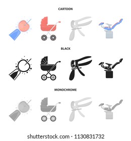 Artificial insemination, baby carriage, instrument, gynecological chair. Pregnancy set collection icons in cartoon,black,monochrome style vector symbol stock illustration web.