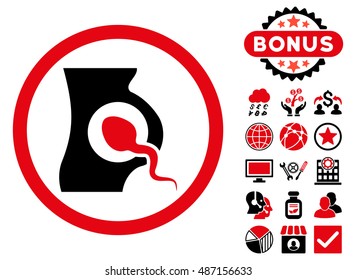 Artificial Insemination icon with bonus elements. Vector illustration style is flat iconic bicolor symbols, intensive red and black colors, white background.