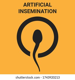 Artificial insemination icon. Sperm cell fertilizing an egg. Medical vector illustration for clinics and scientific articles. Simple easy-to-understand insemination symbol. Ovum fertilization concept.
