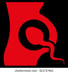 Artificial Insemination vector icon. Style is flat symbol, red color, rounded angles, black background.