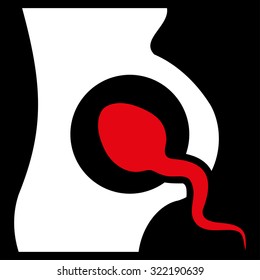 Artificial Insemination vector icon. Style is bicolor flat symbol, red and white colors, rounded angles, black background.