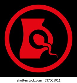 Artificial Insemination vector icon. Style is flat rounded symbol, red color, rounded angles, black background.