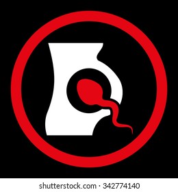 Artificial Insemination vector icon. Style is bicolor flat rounded symbol, red and white colors, rounded angles, black background.