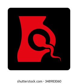 Artificial Insemination vector icon. Style is flat rounded square button, intensive red and black colors, white background.