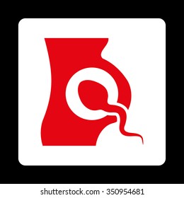 Artificial Insemination vector icon. Style is flat rounded square button, red and white colors, black background.