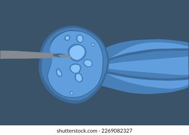 Ilustración aislada del vector de inseminación artificial. Donación de huevos. Proceso de fertilización bajo el microscopio.