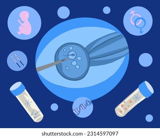 Artificial insemination. In vitro fertilization. Egg freezing. Sperm donation. Egg donation. Sperm freezing. Fertility clinic. Vector isolated illustration of fertilization process.