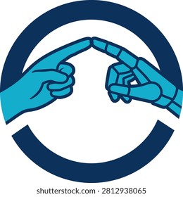 Artificial intel human robot hands touching icon illustration