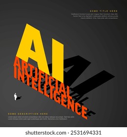 Artificial inteligence conceptual illustration in fresh modern style with place for your content. AI artificial inteligence banner header social media template on dark background