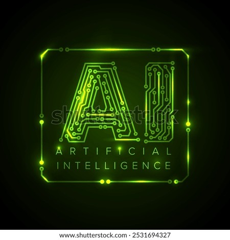 Artificial inteligence conceptual illustration in fresh modern style with place for your content. AI artificial inteligence green banner header social media template